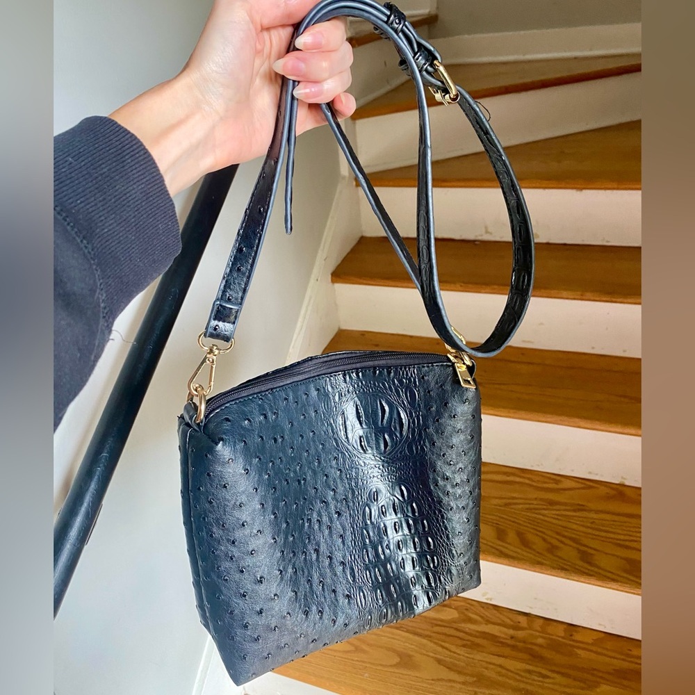 Black alligator textured crossbody bag
